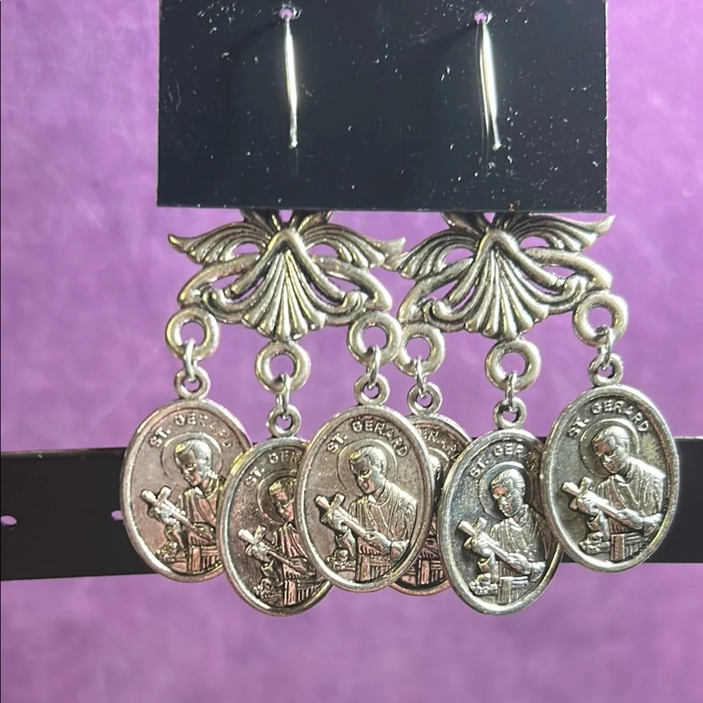 Silver Saints Medallion Elegant Earrings